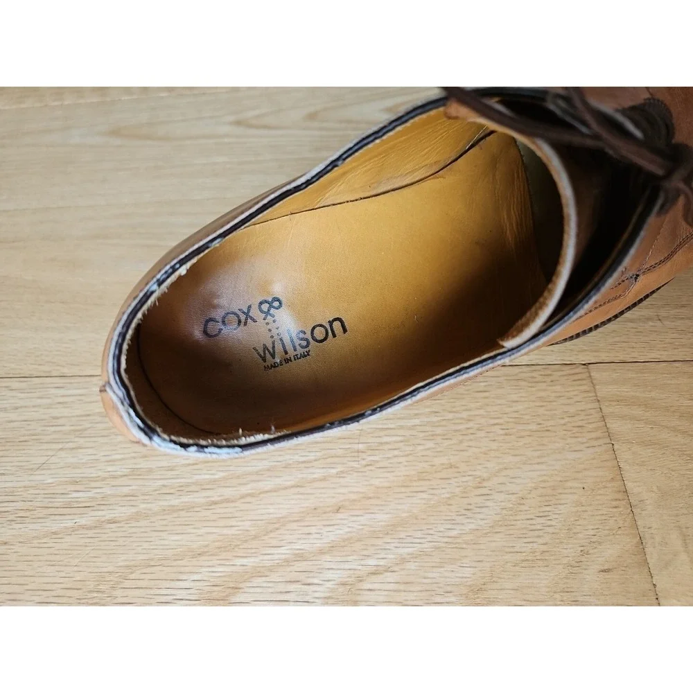 Cox & Wilson Tan Brown Leather Apron Square Toe Derby Dress Shoes Made in Italy